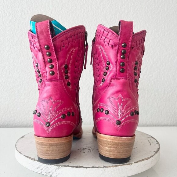 Lane COSSETTE Womens Cowboy Booties 9 Western Cowgirl Pink Leather Short Boots - Picture 3 of 12